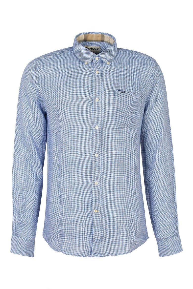 Linton Tailored Fit Check Linen Button-Down Shirt, Alternate, color, NAVY