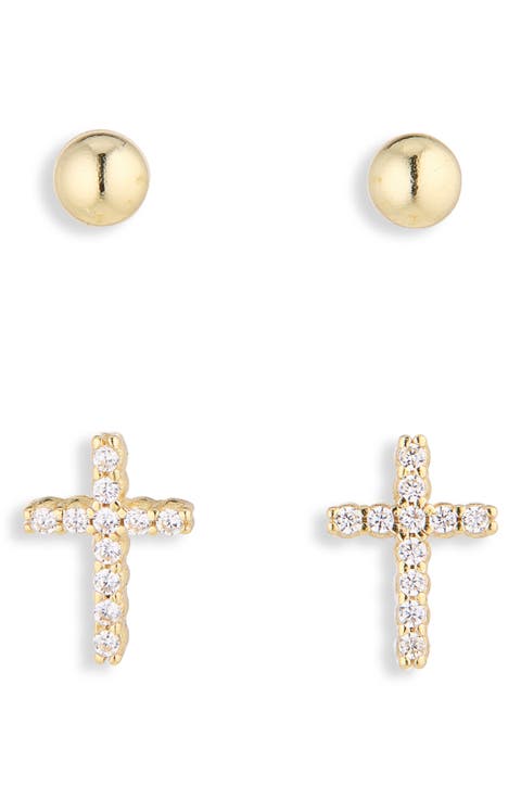 Ball & Cross Stud Earrings Set