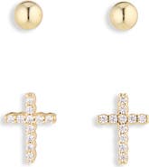 ARGENTO VIVO Ball & Cross Stud Earrings Set