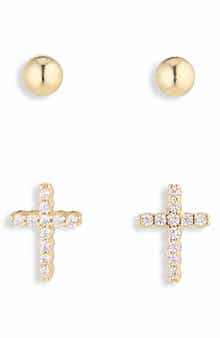 Ball & Cross Stud Earrings Set