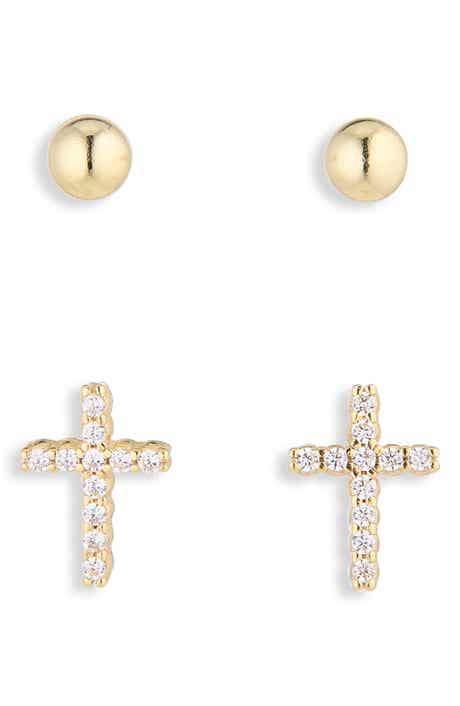 Ball & Cross Stud Earrings Set