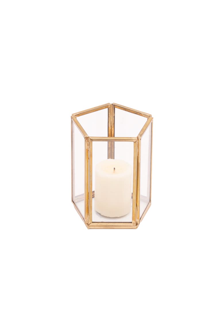 Luminary Taper Glass Candle Holder, Main, color, Gold