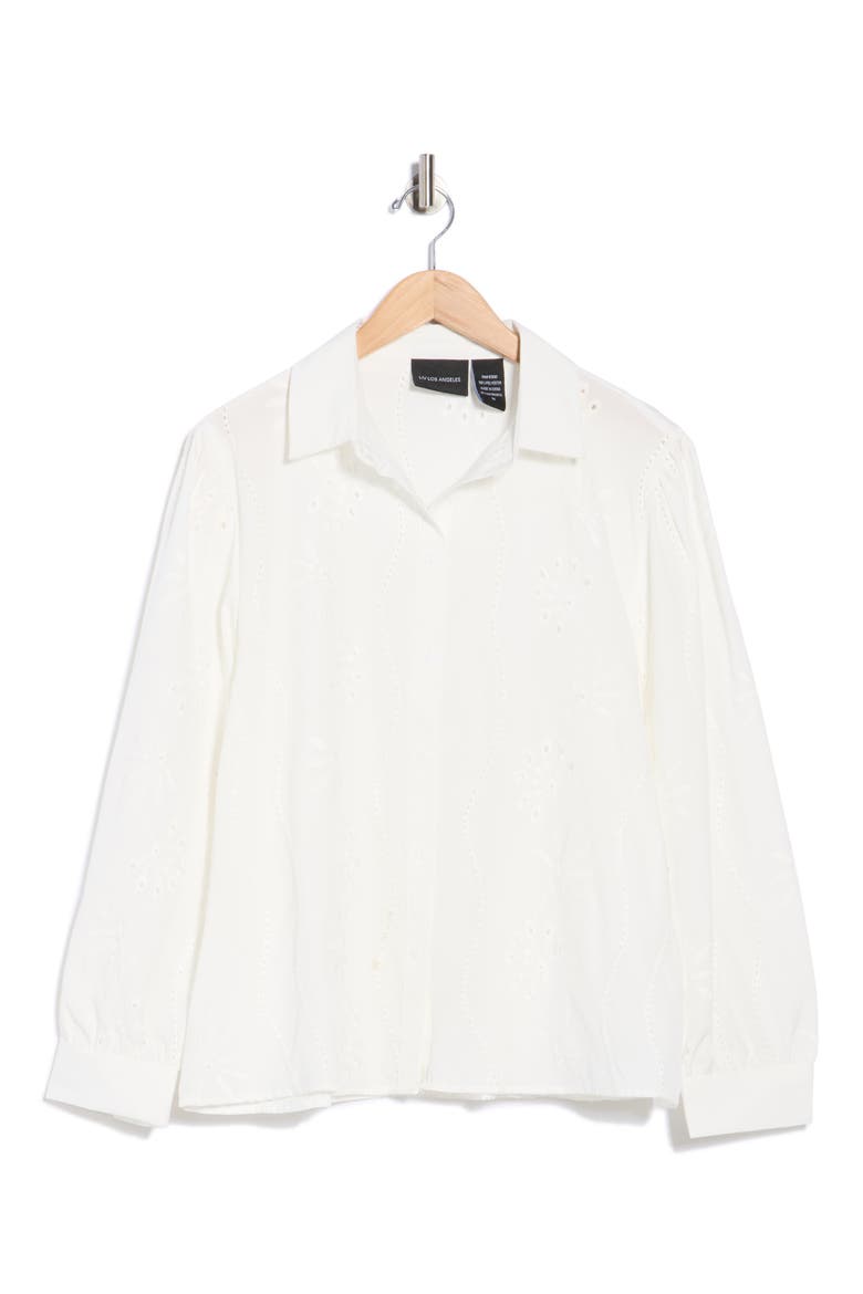 Eyelet Button-Up Shirt, Alternate, color, WHITE