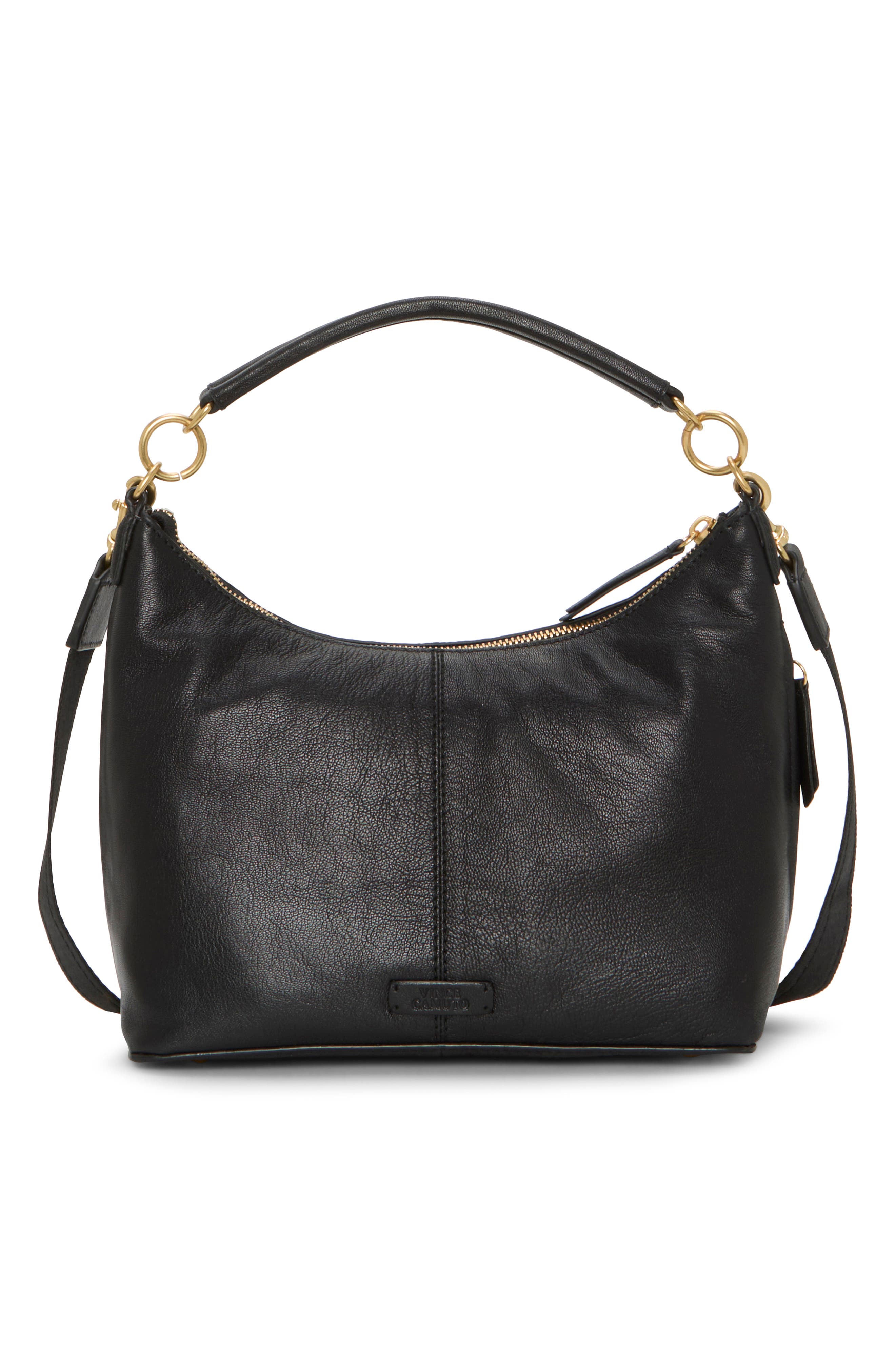 Vince Camuto Carly Leather Shoulder Bag, Alternate, color, Black