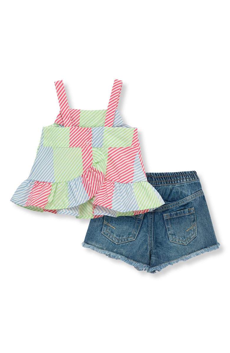 Habitual Kids Stripe Ruffle Hem Tank & Denim Shorts Set, Alternate, color, Multi