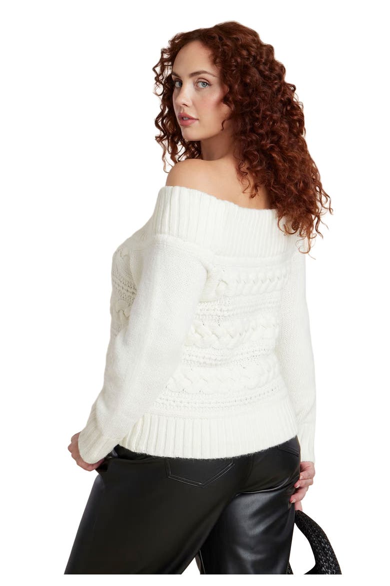 Off The Shoulder Cableknit Sweater, Alternate, color, JET STREAM