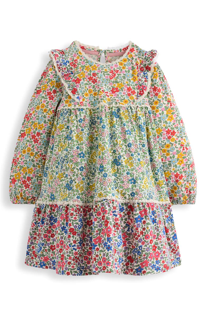 Mini Boden Kids' Hotchpotch Long Sleeve Tiered Cotton Dress, Main, color, Hotchpotch Flowerbed