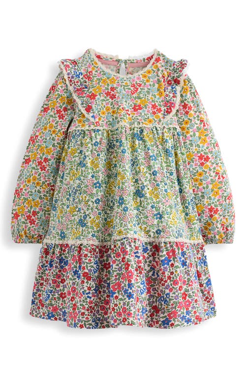Mini Boden Kids' Hotchpotch Long Sleeve Tiered Cotton Dress In Multi