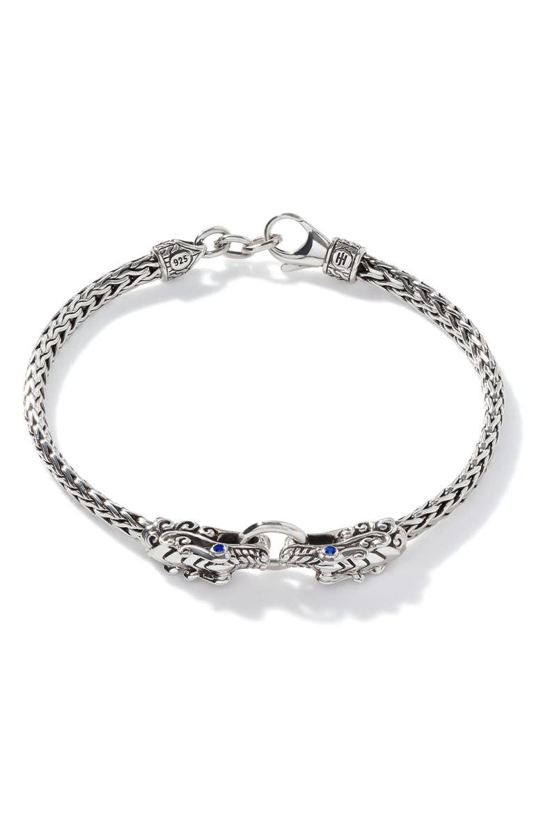 John Hardy Legends Naga Blue Sapphire Station Bracelet, Main, color, Silver