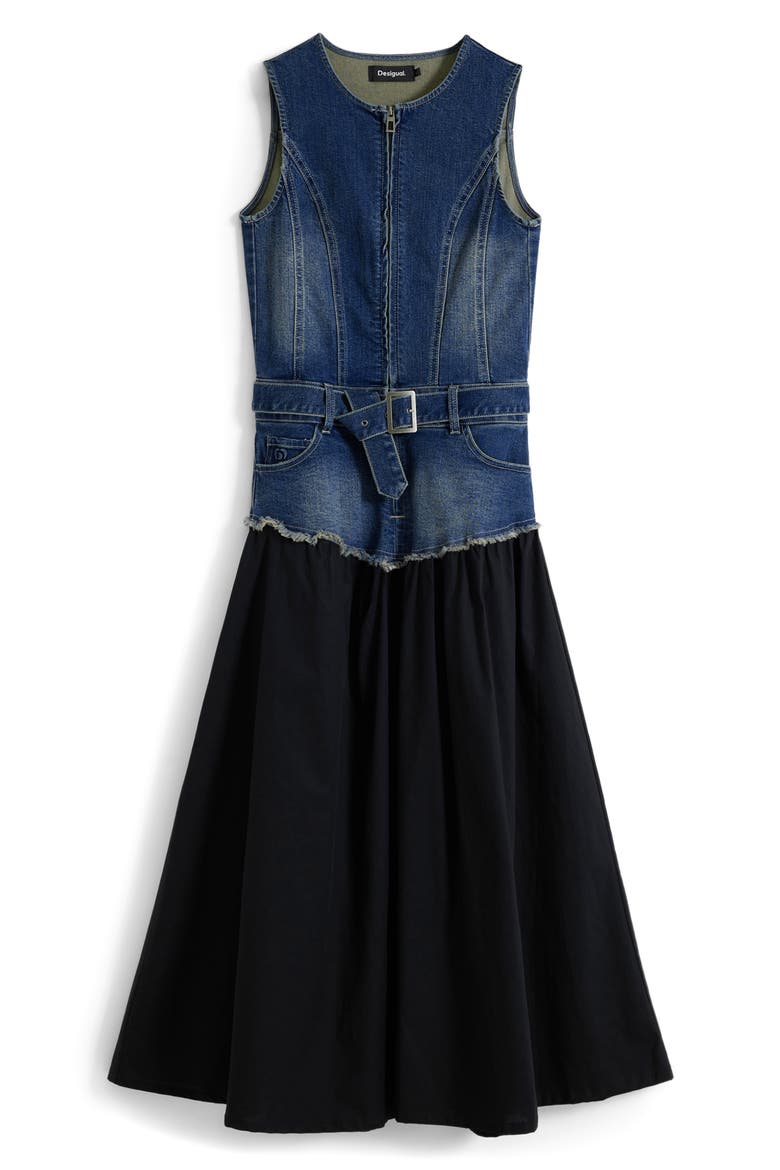 Sleeveless Mixed Media Midi Dress, Alternate, color, MEDIUM BLUE