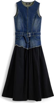 Desigual Sleeveless Mixed Media Midi Dress