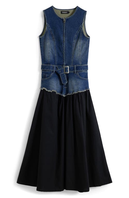 Desigual Sleeveless Mixed Media Midi Dress In Blue