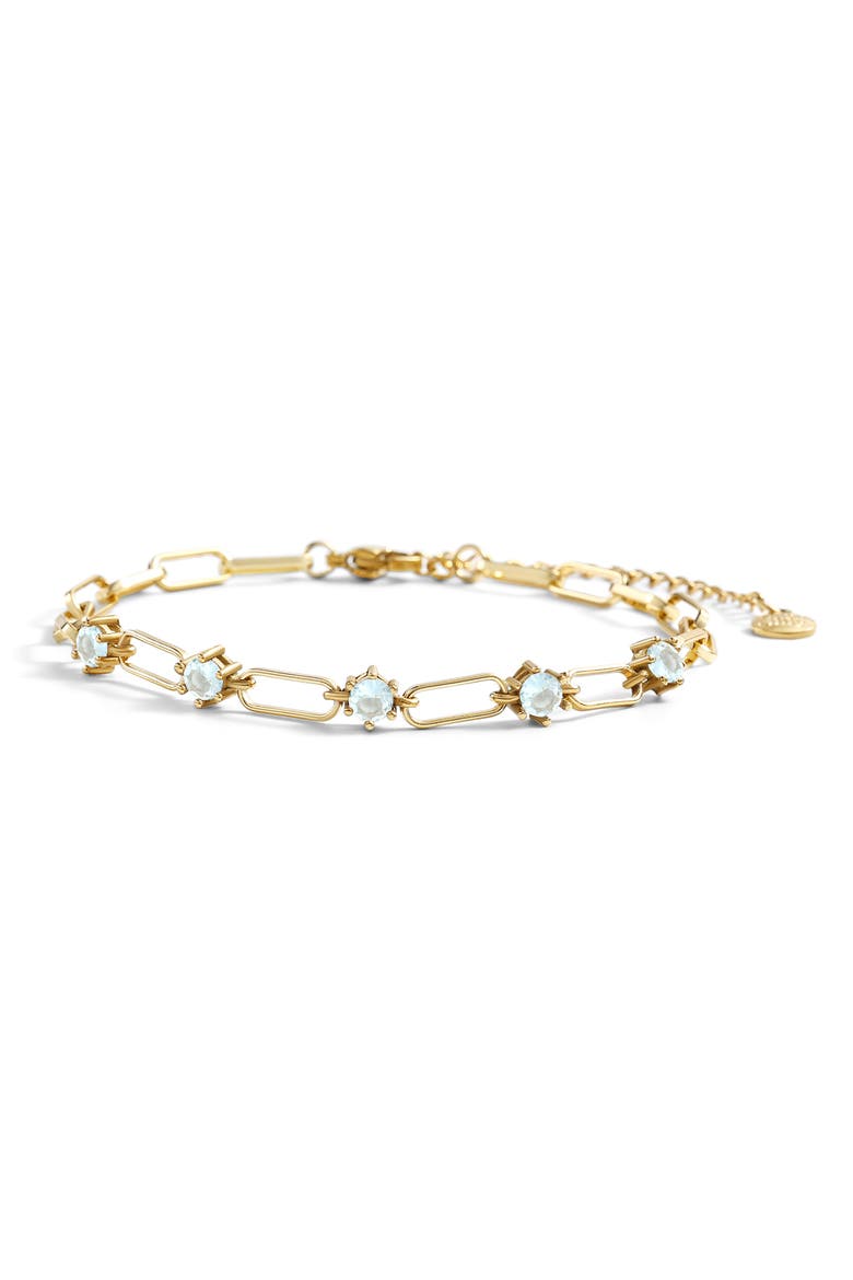 Paperclip Bracelet with Gemstone Accents, Main, color, March Aquamarine / 7.5"
