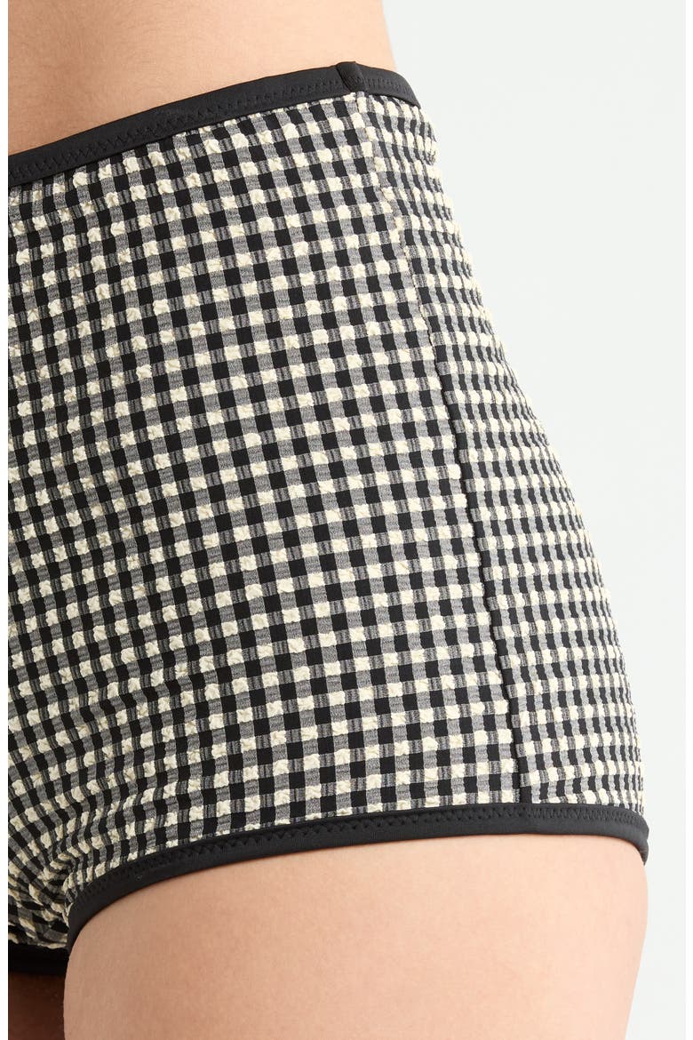 Print High Waist Swim Boyshorts, Alternate, color, BLACK/ CREAM