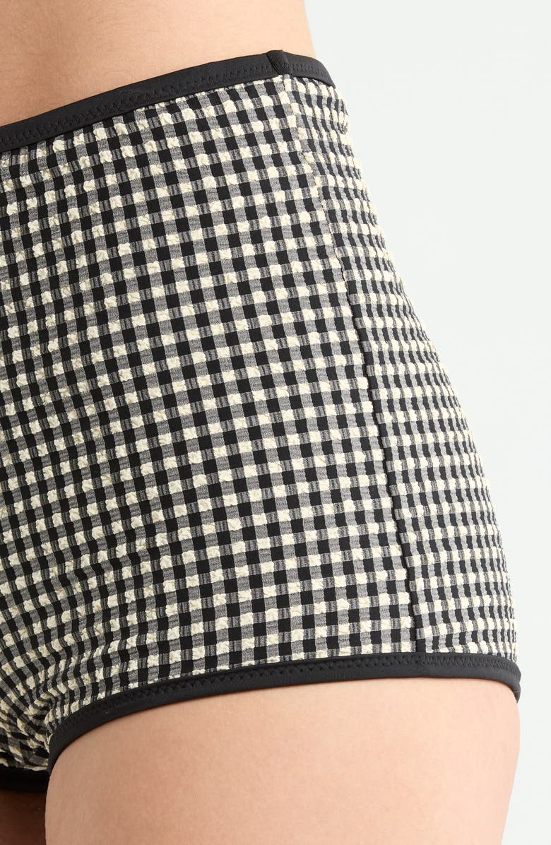 Sanctuary Print High Waist Swim Boyshorts, Alternate, color, Black/ Cream