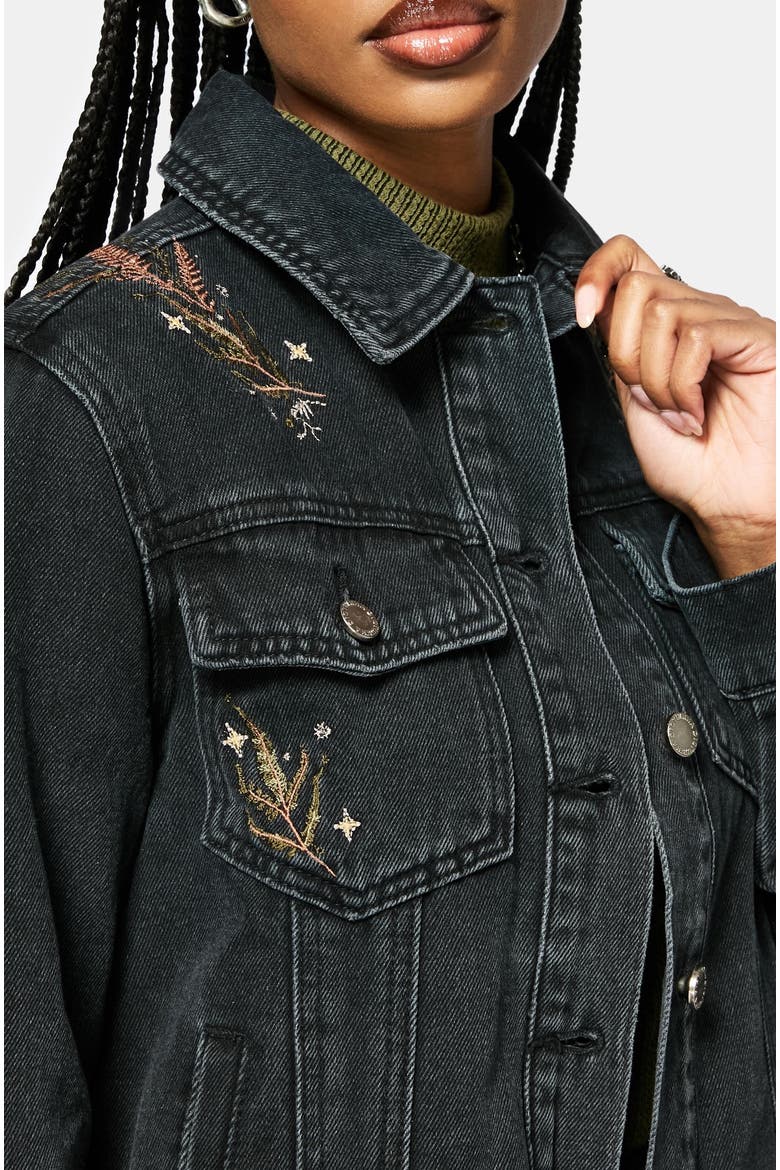 Abellona Embroidered Denim Jacket, Alternate, color, Black