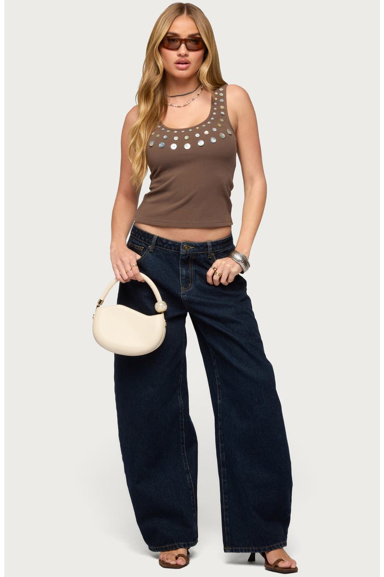 Beach Babe Pearly Button Tank, Alternate, color, BROWN