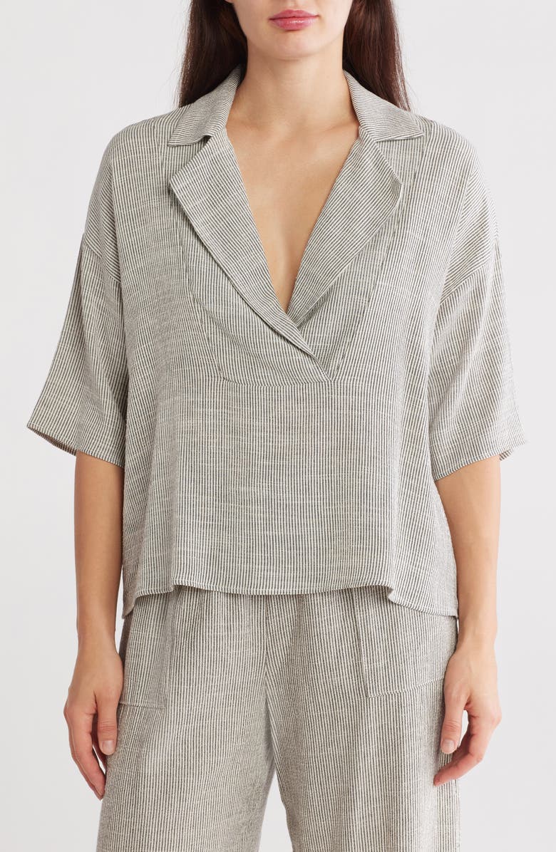 Renee C Oversize Stripe Short Sleeve Cotton Blend Top, Main, color, Grey