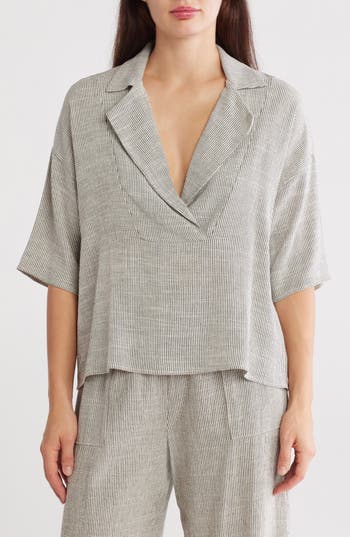 RENEE C RENEE C OVERSIZE STRIPE SHORT SLEEVE COTTON BLEND TOP 