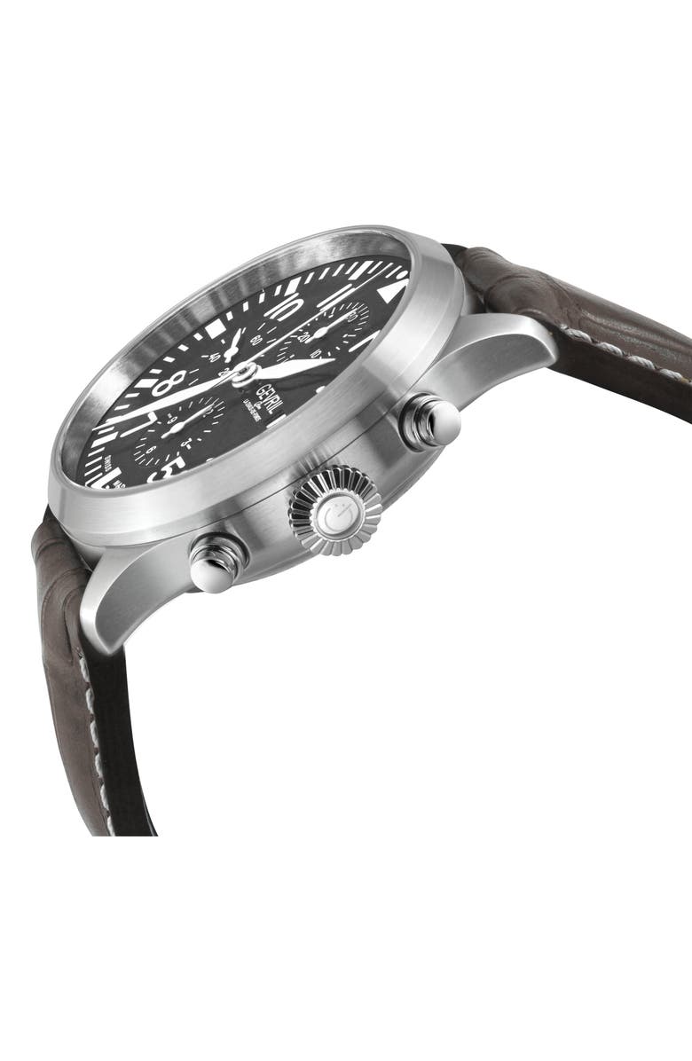 GEVRIL Vaughn Automatic Leather Strap Watch, 44mm, Alternate, color, 