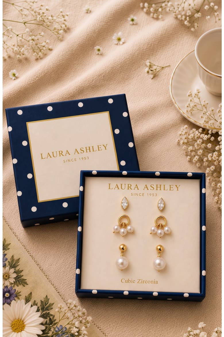 Set of 3 Cubic Zirconia & Imitation Pearl Earrings, Alternate, color, WHITE MULTI / GOLD