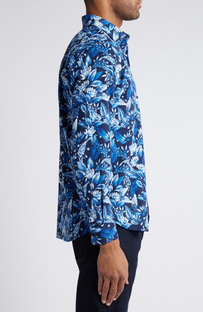 Tommy Bahama Lazlo Midnight Excursions Floral Stretch Cotton & Silk Button-Up Shirt, Alternate, color, 