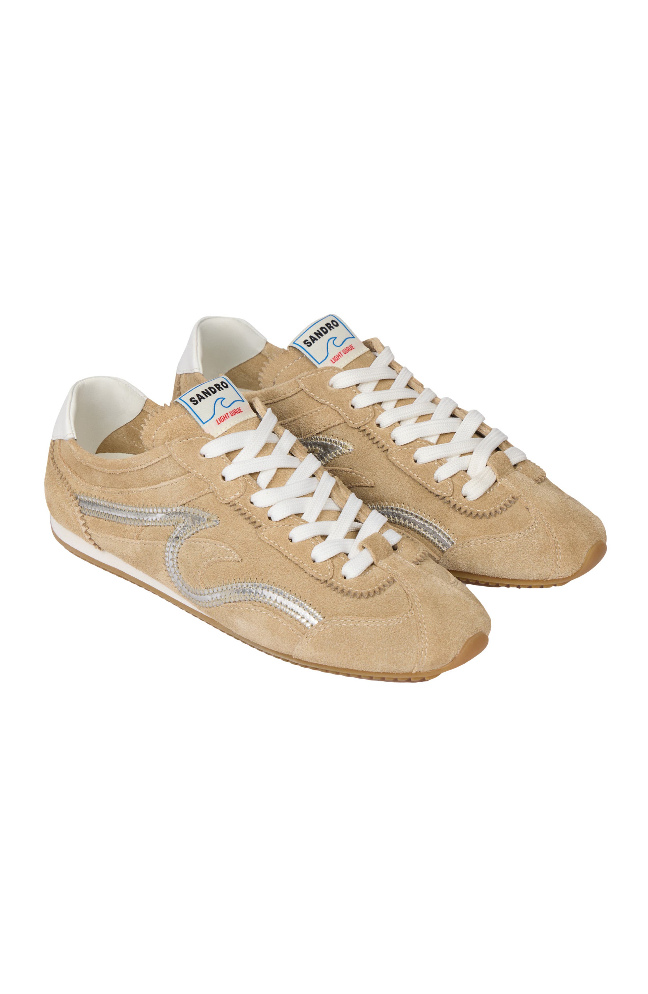 SANDRO Light Wave suede trainers, Alternate, color, Beige