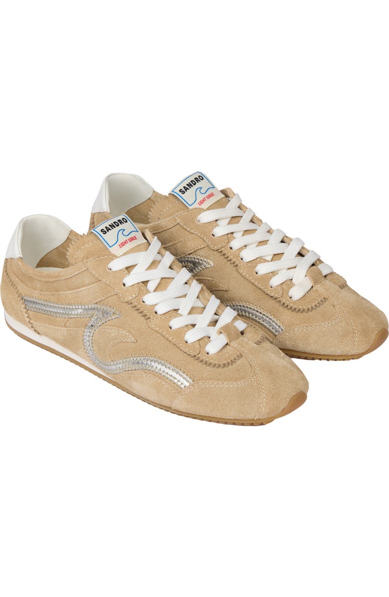 SANDRO Light Wave suede trainers, Alternate, color, Beige