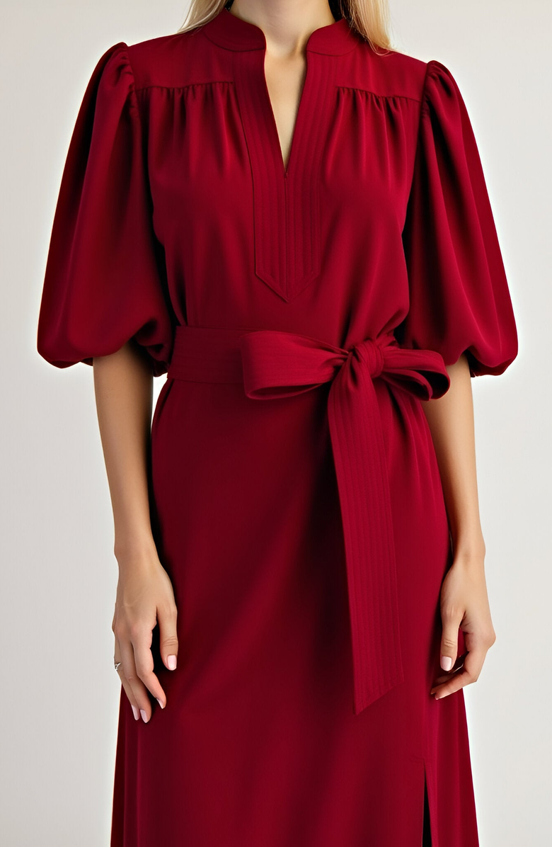 Modenaire Short Sleeve Mini Dress with Belted Waist and Utility Pockets, Alternate, color, Dark Red