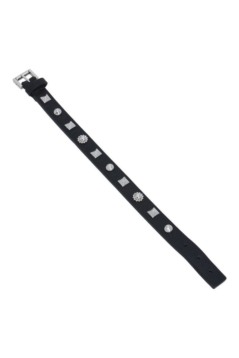 Studded Leather Bracelet, Alternate, color, BLACK