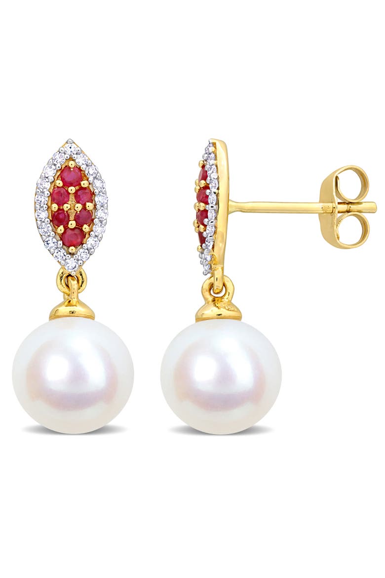 Pearl Gemstone & Diamond Earrings 14k, Main, color, Ruby