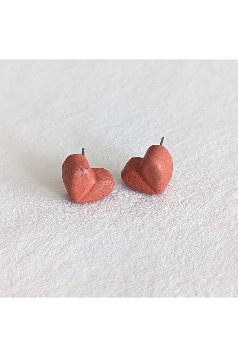 Chunky Heart Earrings, Alternate, color, Coral Terrazzo