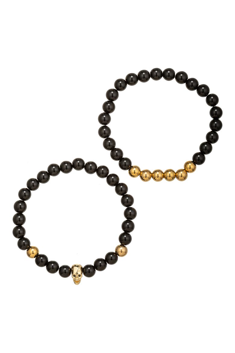 Men's Noah Set of 2 Skull Beaded Bracelets, Main, color, GOLD