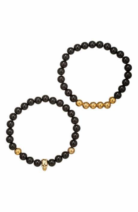 EYE CANDY LOS ANGELES Men's Noah Set of 2 Skull Beaded Bracelets