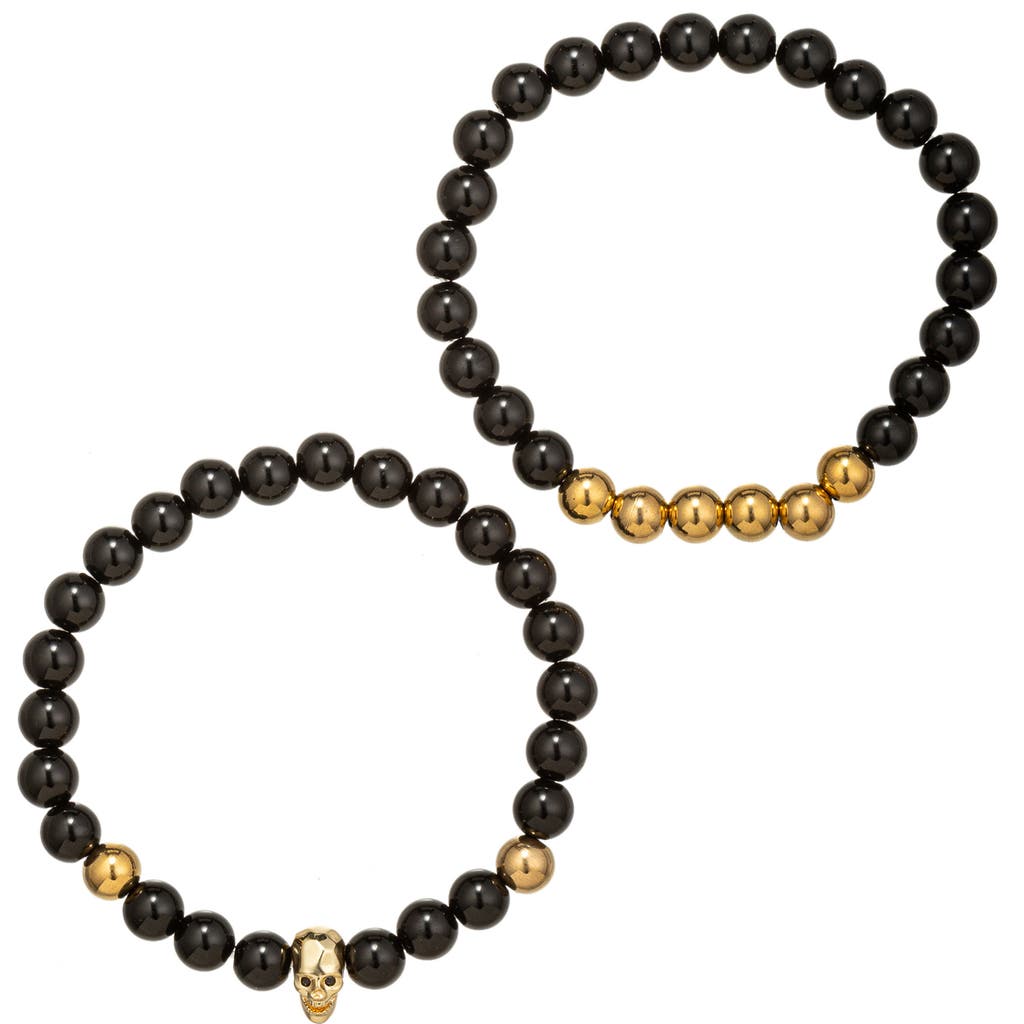 Eye Candy Los Angeles Noah Set Of 2 Skull Beaded Bracelets In Gold