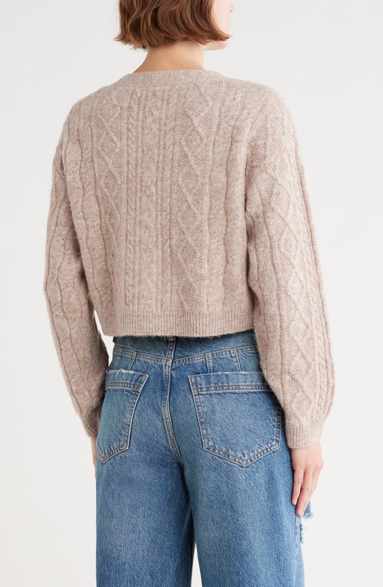 Topshop Cable Crop Cardigan, Alternate, color, Mushroom