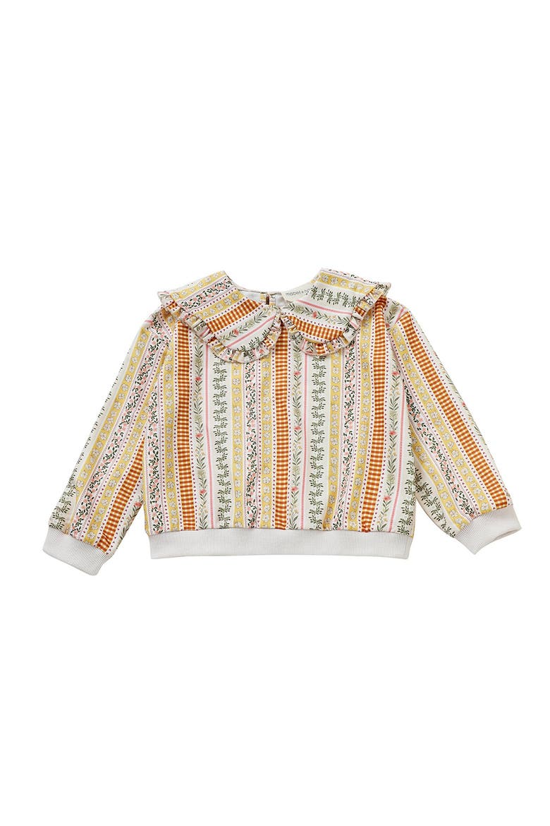 Buttercup Blossom Long Sleeve Striped Floral Ruffle Collar Sweater, Alternate, color, Pink