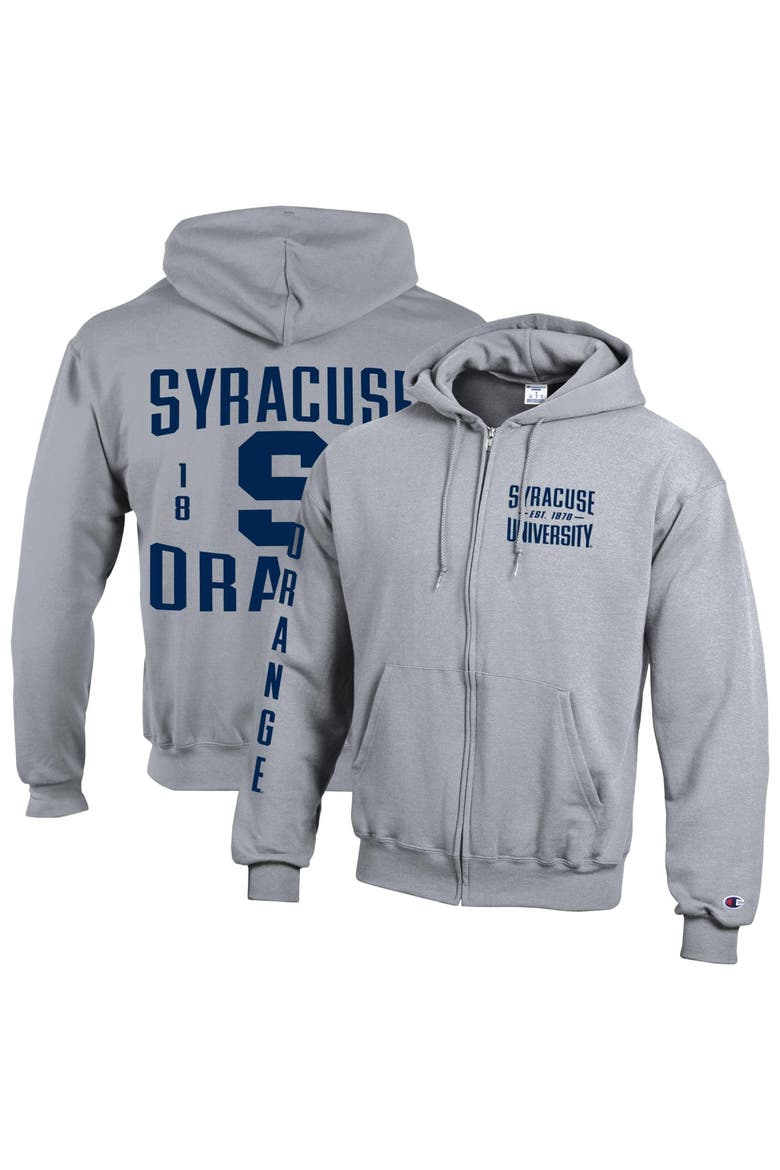 Men's Champion  Heather Gray Syracuse Orange Varsity Powerblend Full-Zip Fleece Hoodie, Main, color, Heather Gray
