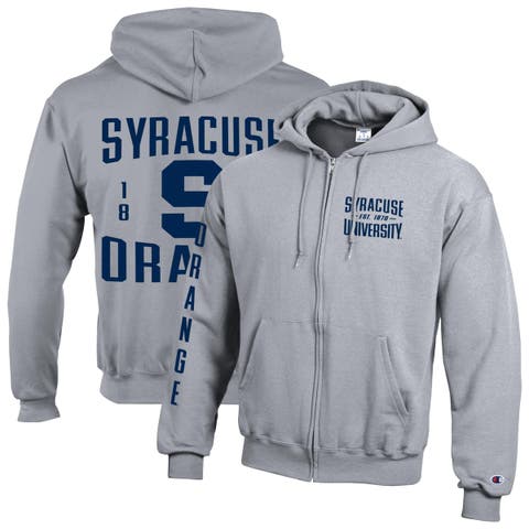 Men's Champion  Heather Gray Syracuse Orange Varsity Powerblend Full-Zip Fleece Hoodie