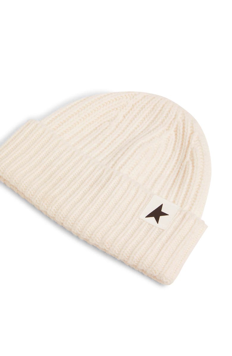 Golden Goose Damian Star Cuff Rib Beanie, Alternate, color, Off White