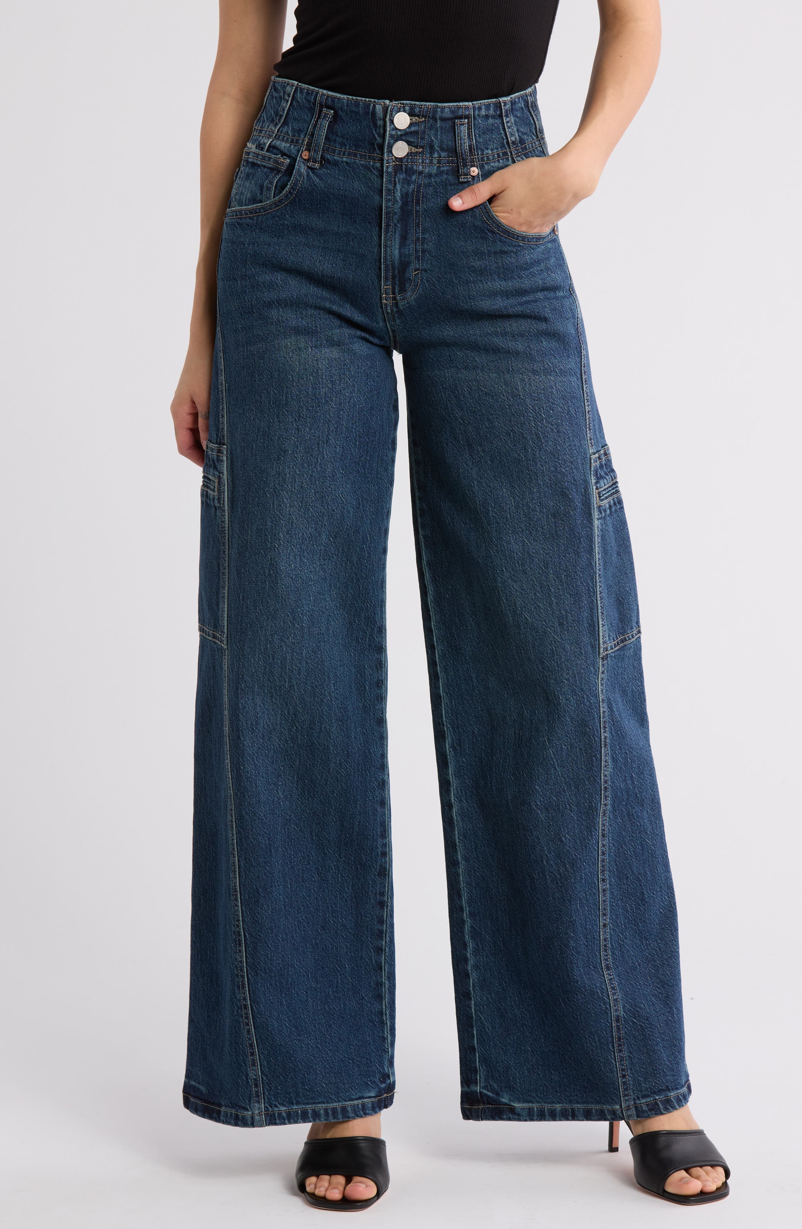 Habitual High Waist Extra Wide Leg Cargo Jeans