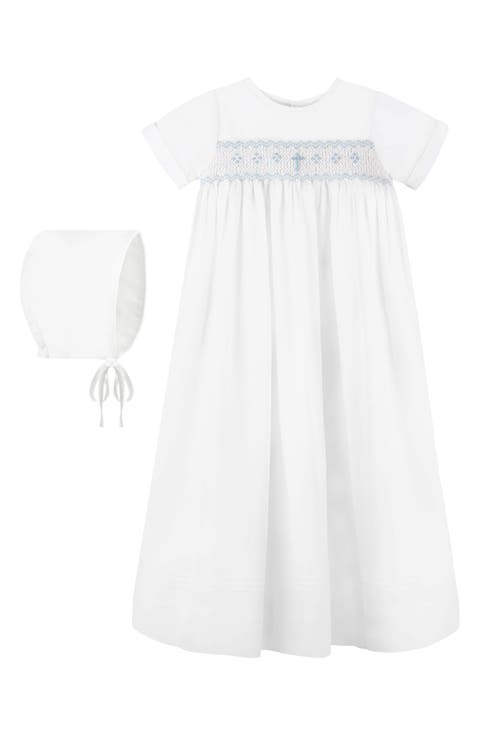 Smocked Christening Gown & Bonnet Set (Baby)