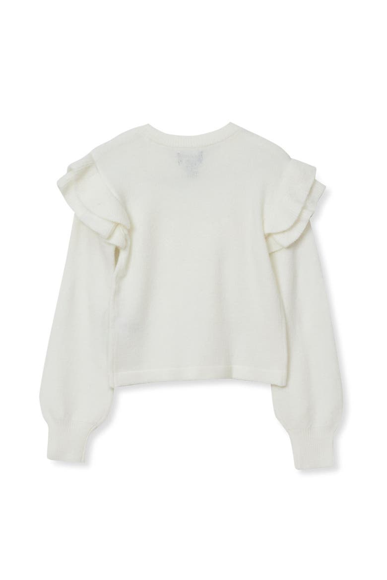 Girls Long Sleeve Ruffle Sweater, Alternate, color, Egret