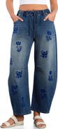 HINT OF BLU Embroidered Barrel Leg Drawstring Jeans