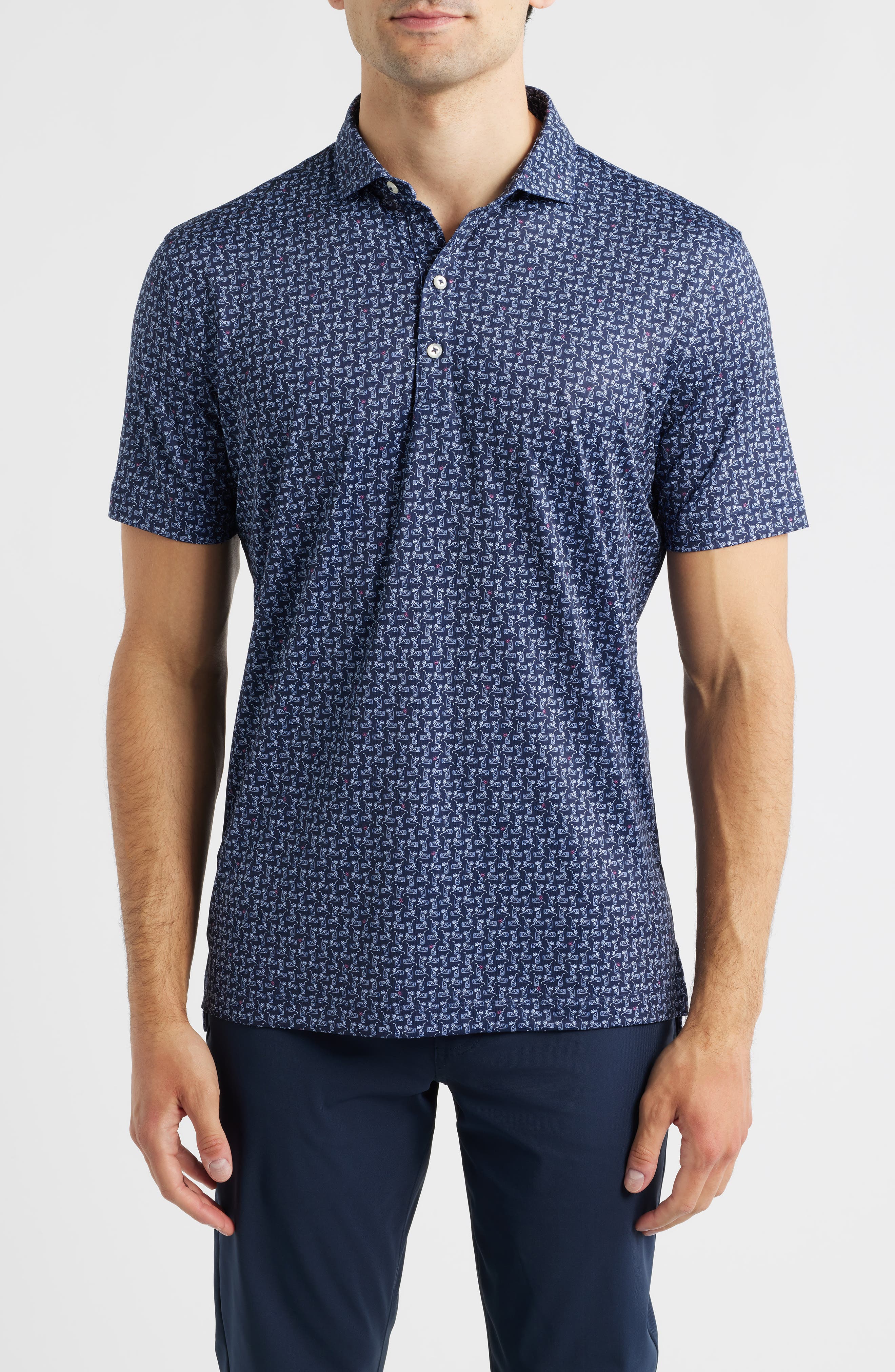 Minty Cocktail Print Performance Jersey Polo