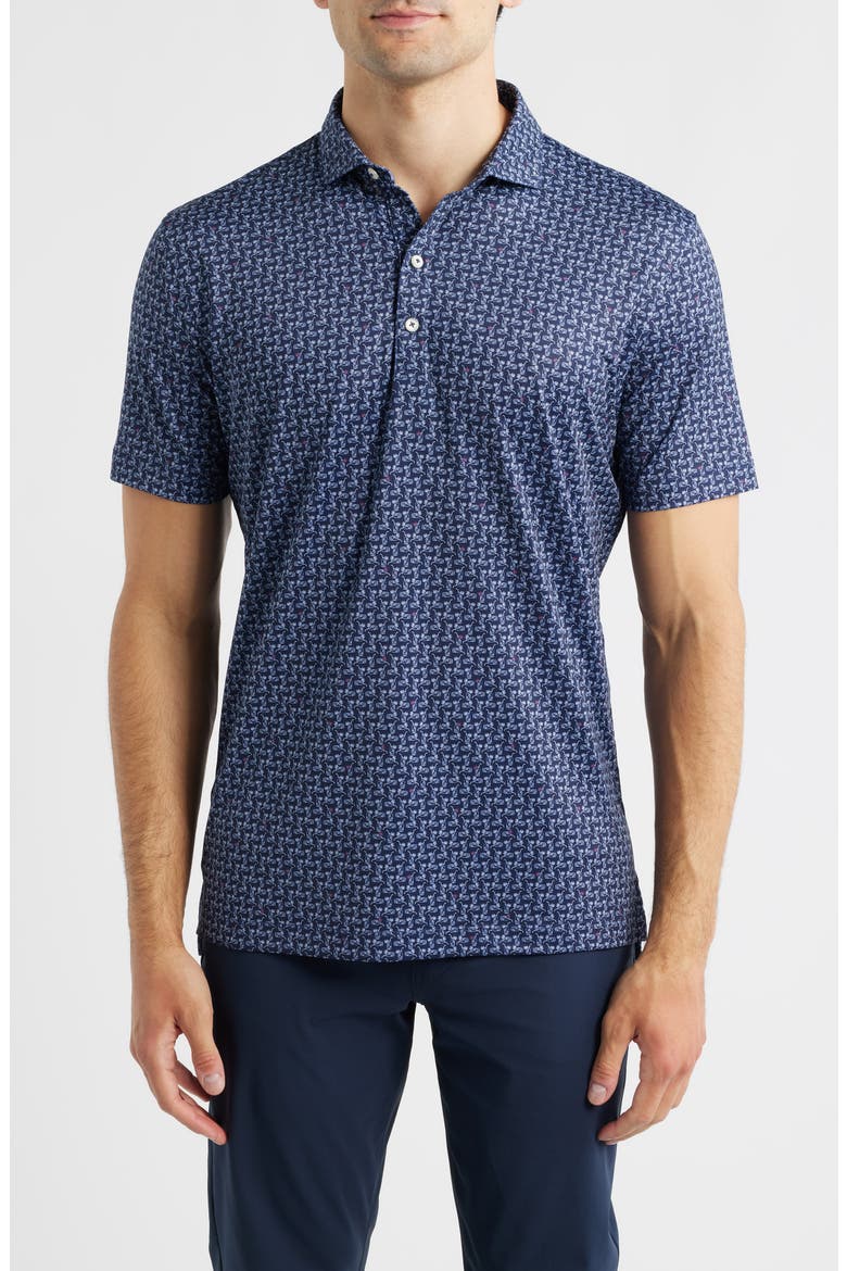 Minty Cocktail Print Performance Jersey Polo, Main, color, NAVY