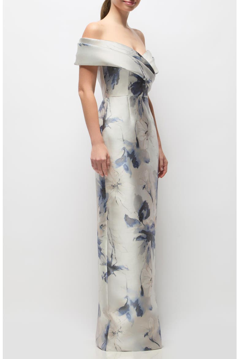 Constance Off the Shoulder Column Gown, Alternate, color, INK WASH BLUE FLORAL