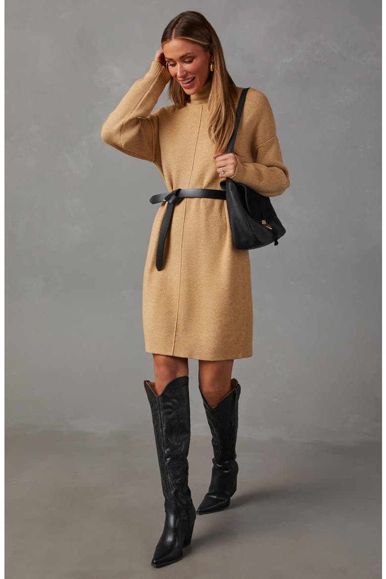 Marsella Long Sleeve Turtleneck Sweater Dress, Alternate, color, BEIGE