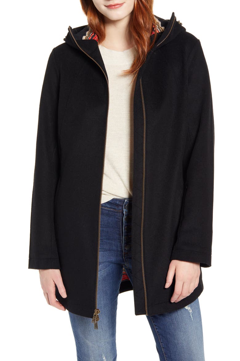 Finlay Waterproof Hooded Wool Blend Coat, Main, color, BLACK