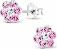 Mia Belle Girls Sterling Silver Stud Earrings Crystal Pink Flower